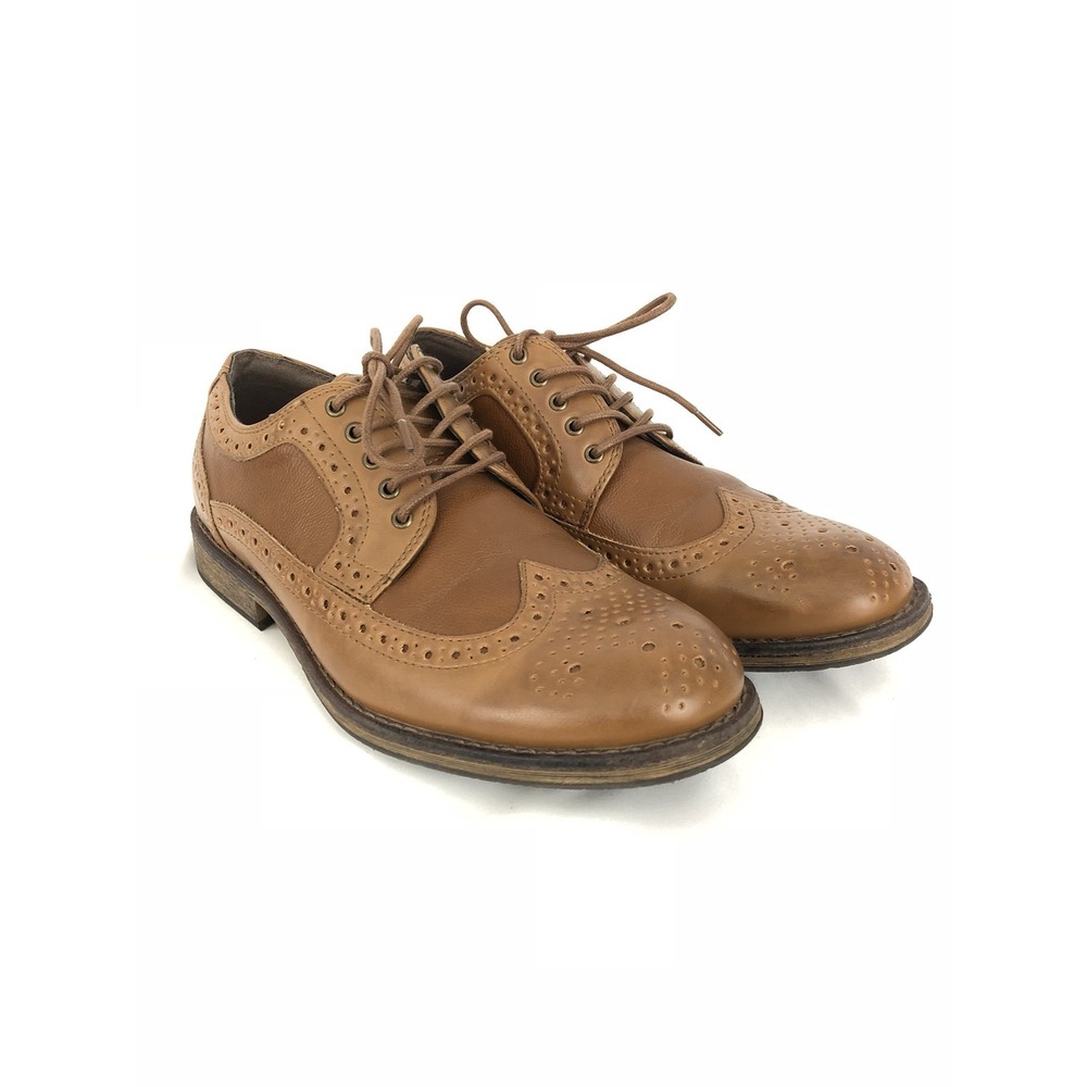 Report Mens Wing Tip Slip‎ On Perforated Tan Brown Oxford Dress Shoe 9 M Mint